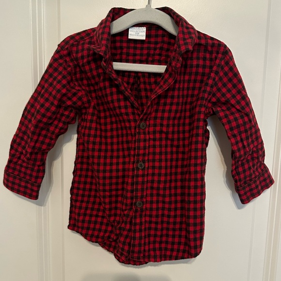 Edgehill Collection 12 months Red and Black plaid button down shirt - Picture 1 of 3